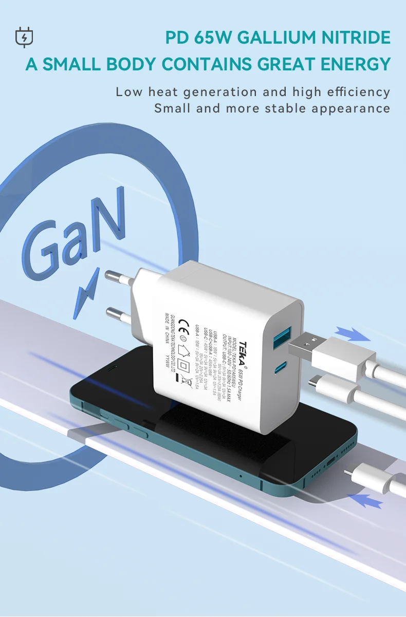 Certified 65W USB-C 3-Port PD/QC 4.0 Charger Ultra Fast European Plug ...