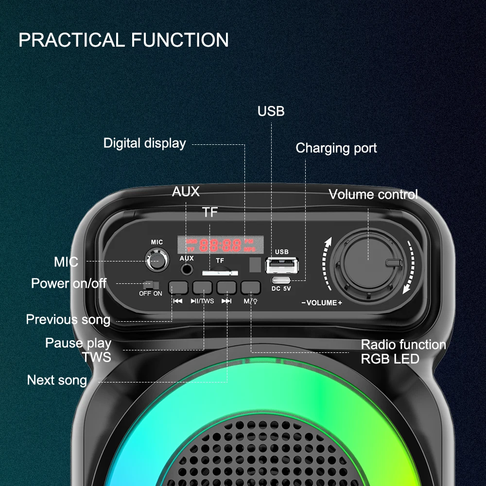 SING-E ZQS4270M Bluetooth 5.0 Party Speakers with Microphone & LED