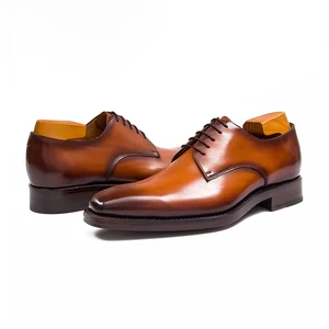Handmade Custom Goodyear Welted Brown Full-Grain Leather Dress Shoes Men Shoes High Quality Man Shoes
