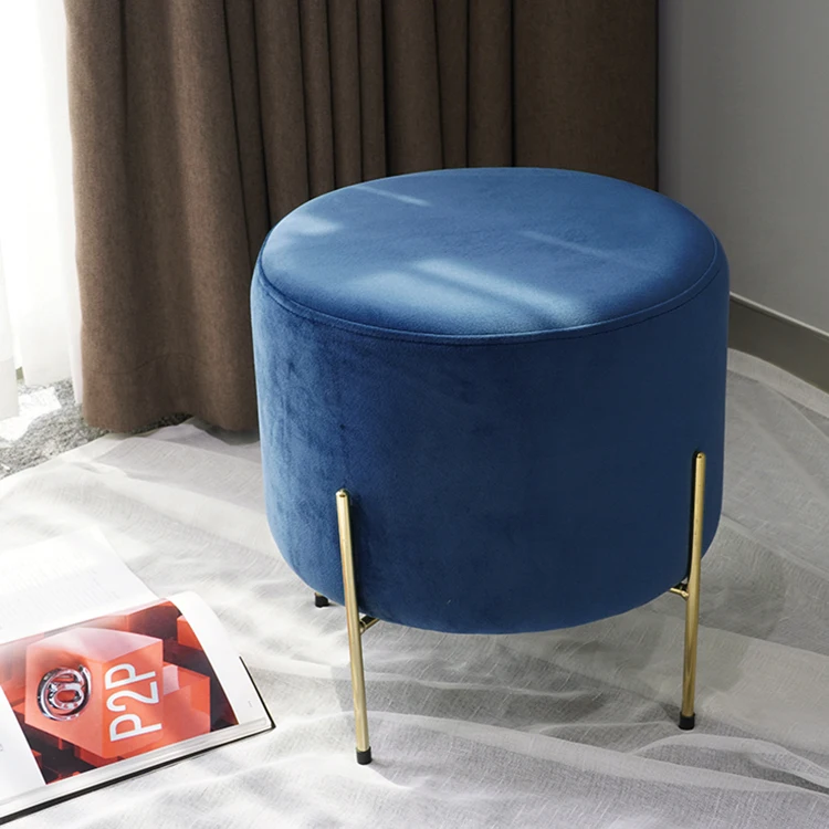 Living Room Ottoman Stool With Gold Finished Foot Step Gold Metal Chairs Velvet Ottoman Stools