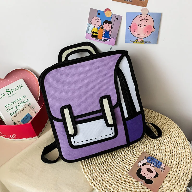 Custom logo 2D Cartoon Korean Backpack Kids Cute Student Book Bag Boy Girl  School Bag