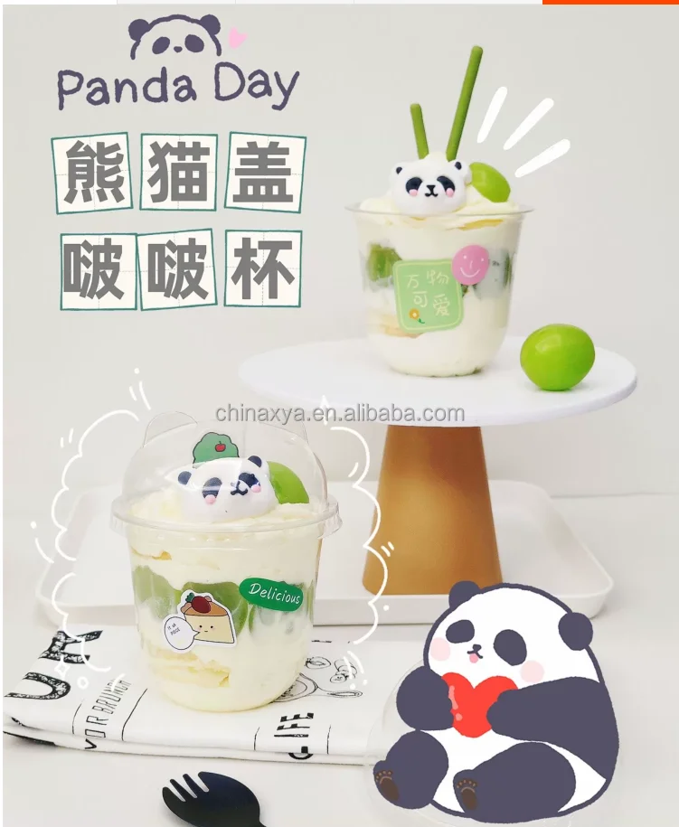 250ml Sundae Cup Popo Cream Cake Cup, Bobo Milk Tea 360ml Popo panda U-shaped Cup manufacture