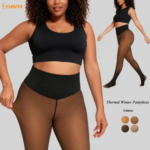 Warm Fleece Lined Sheer Tights Women High Waist Thermal Winter Pantyhose Translucent Slim Leggings for Cold Weather