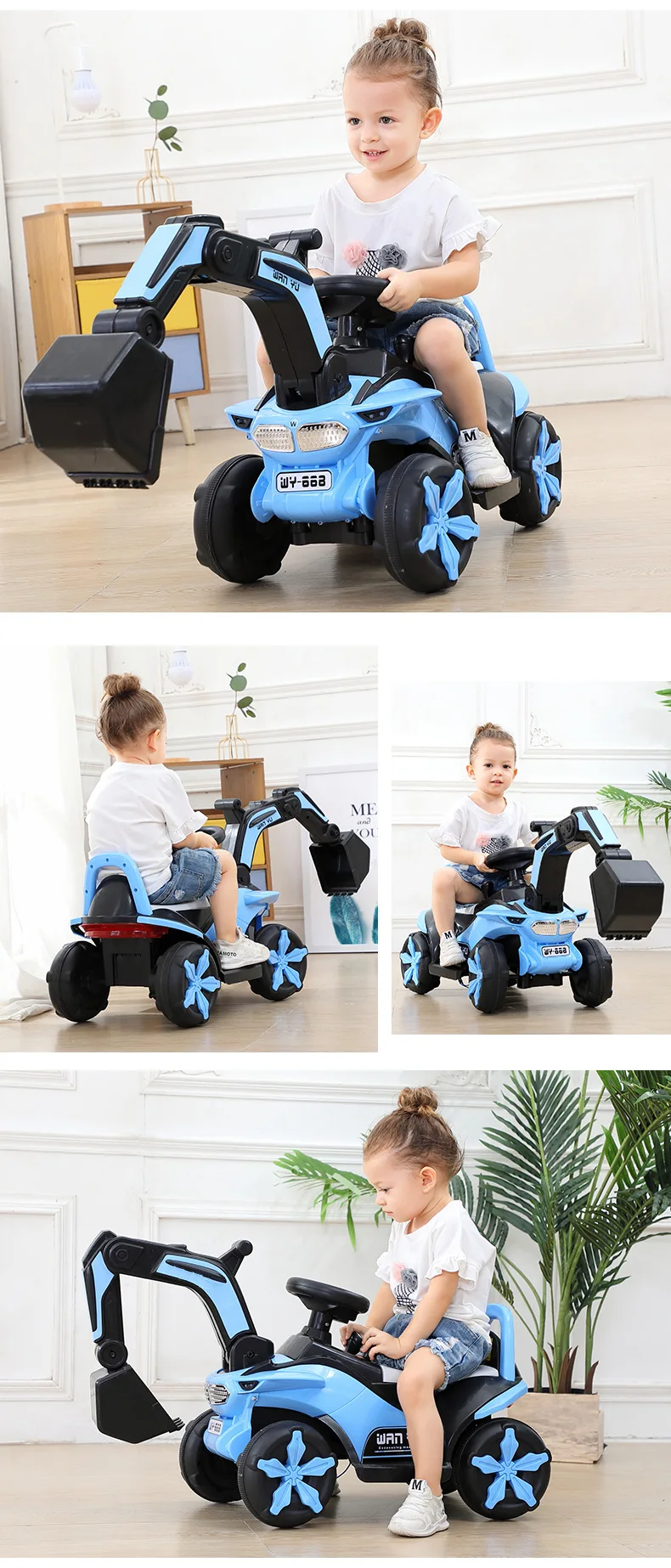 Toddler Sliding Toy Car Excavator Can Sit and Ride Large Flashing Music Children's Engineering Vehicle Electric Excavator