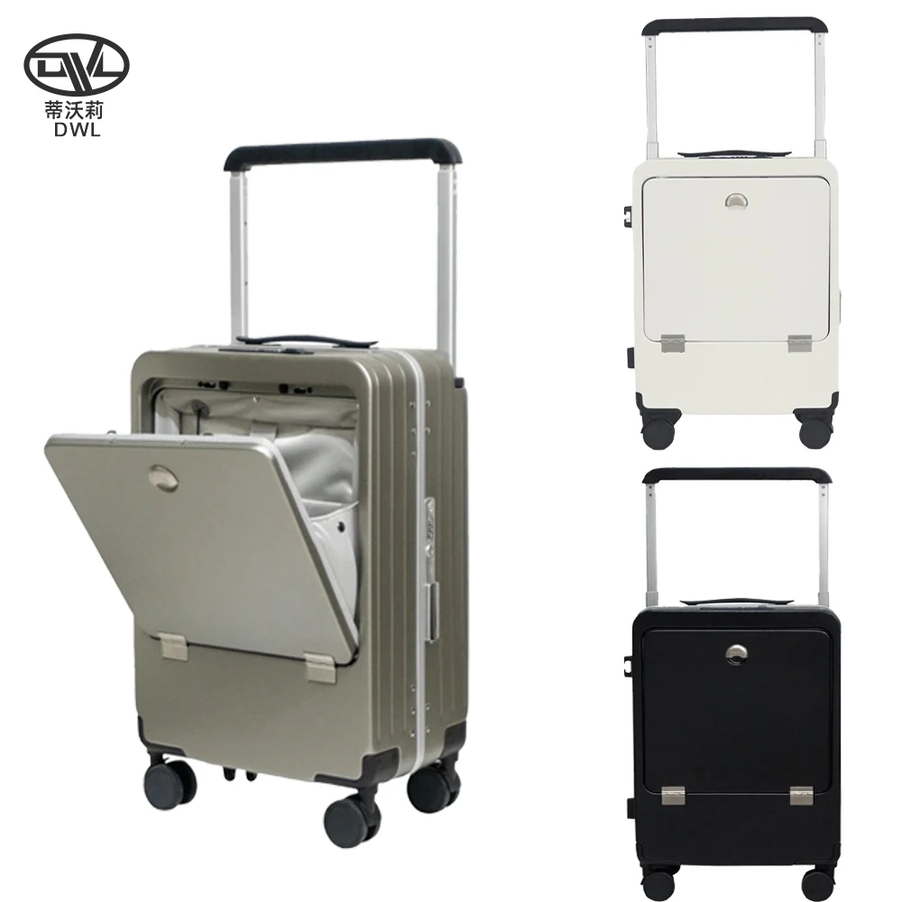 Premium Aluminum Frame Check in Luggage USB Port TSA Lock  Laptop Bag Side Feet With Hook Accept Customized Logo