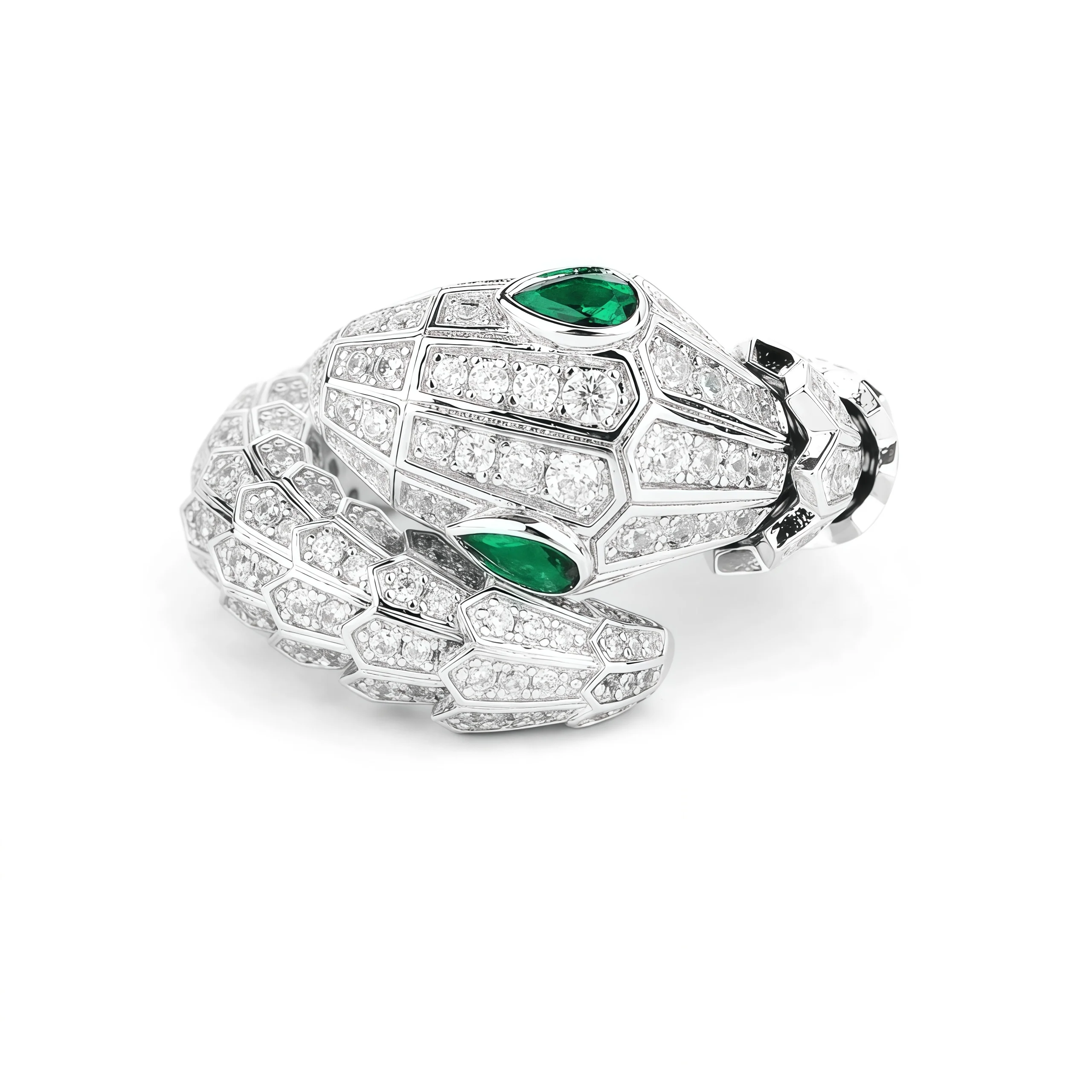 MUSHAN Jewelry Factory S925 Sterling Silver Ring Designer Musa Green Eye High Carbon Diamond Snake Shape Fine Rings for Women