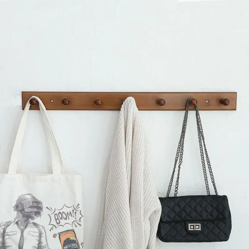 ขายส่งสไตล์นอร์ดิกมัลติฟังก์ชั่ตะขอไม้ธรรมชาติ Wall Hooks Rack ห้องนอนเสื้อผ้าหมวก Hook