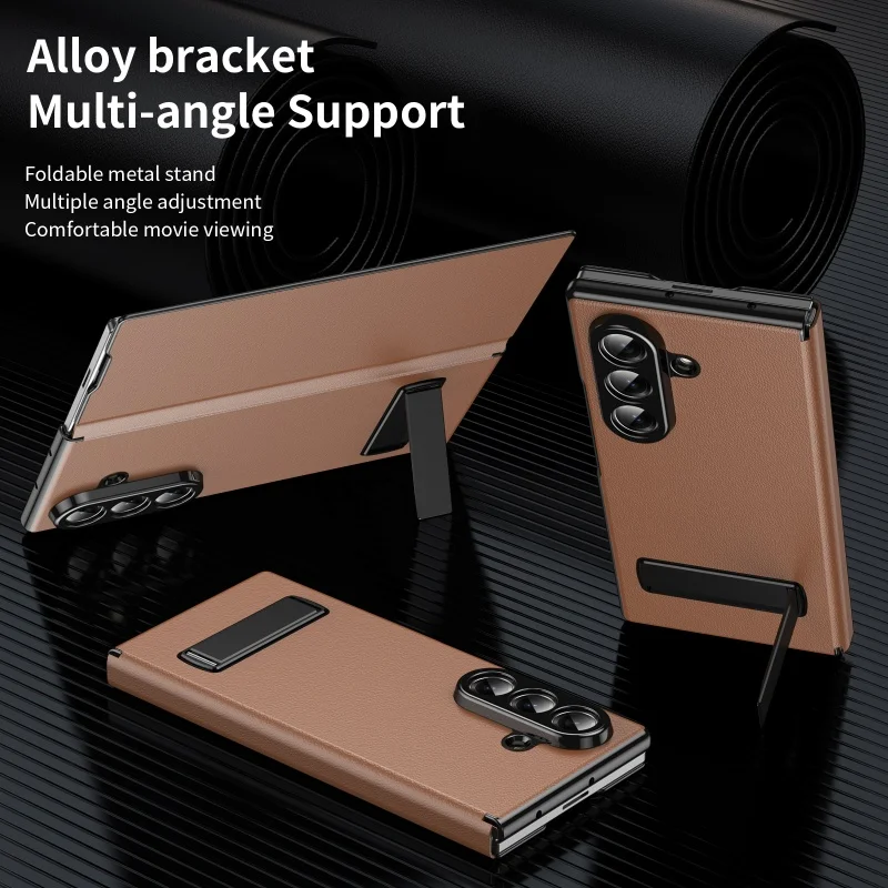 Luxury PU Leather Cell Phone Case for Samsung Z Fold 3 4 5 6 With Metal Bracket Hard PC Shockproof Protective Back Cover