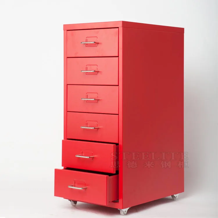 Knock Down Structure Red Slim 6 Drawer Laptop Storage Cabinet Helmer Steel Filing Cabinets with Wheels