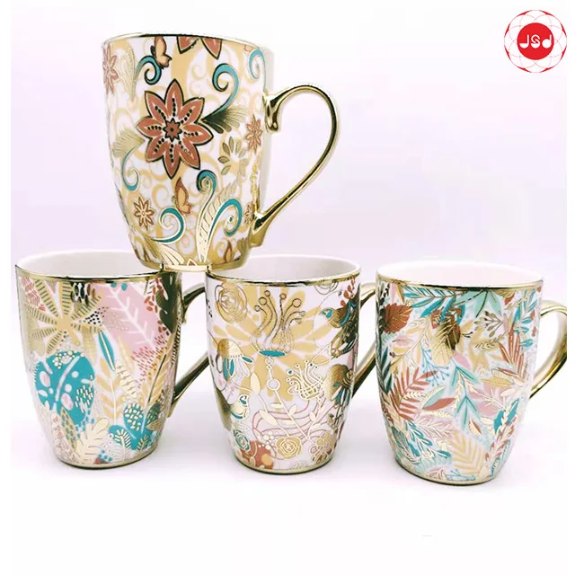 Nordic Arabic Floral Customized Ceramic Coffee Mug With Custom Printing Logo