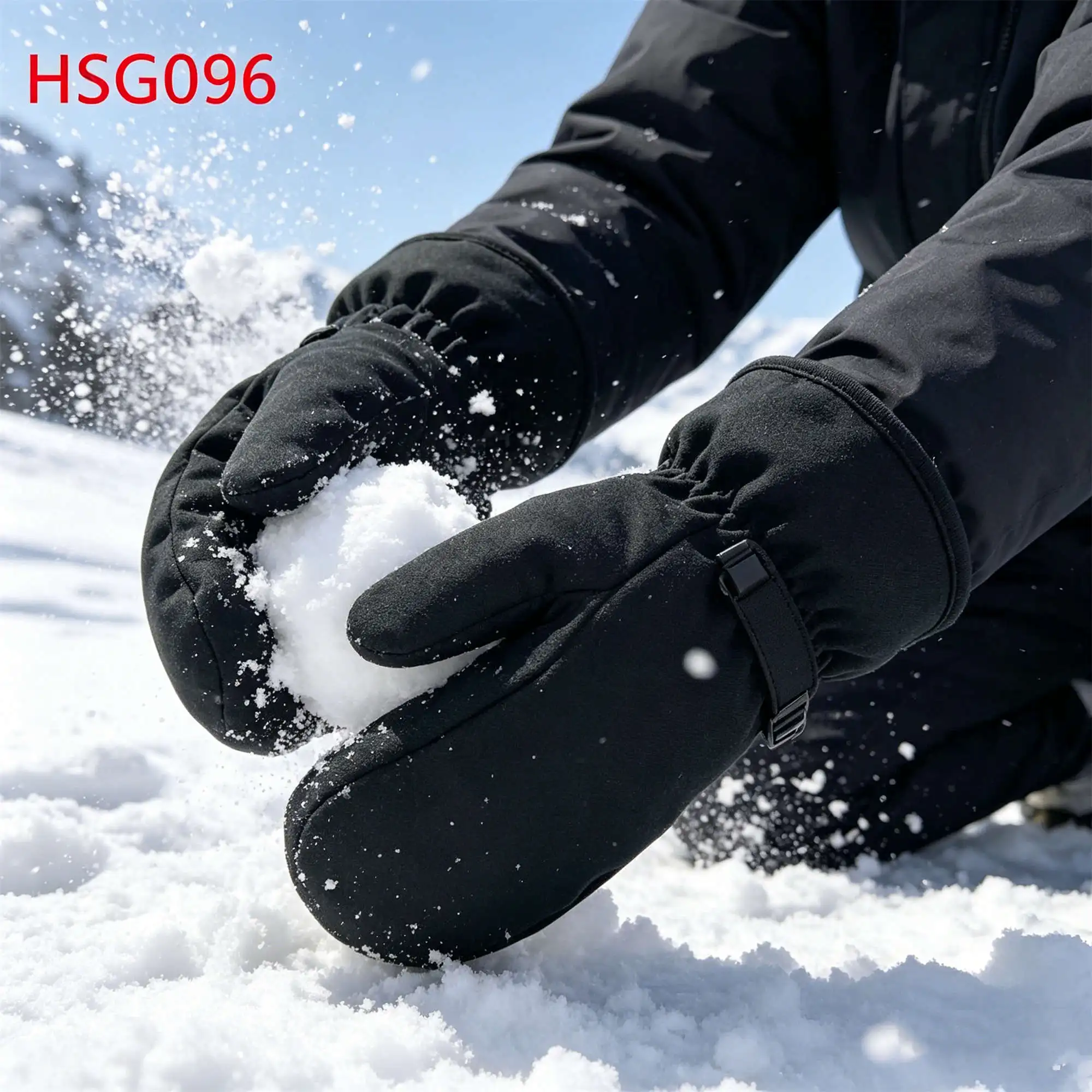 ZYF,Handy Features 4-way Stretch Fabric Black Ski Gloves for Sale Cold Region Work  Touchscreen Function Snow Mittens HSG096