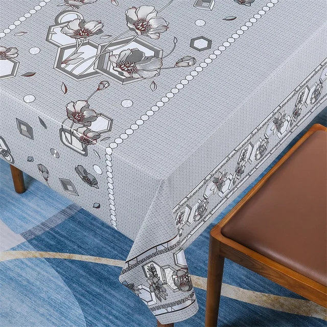 Boen Floral Printed Metallic PVC Tablecloth Roll Embossed Waterproof Table Cover for Home Dining and Party Decoration