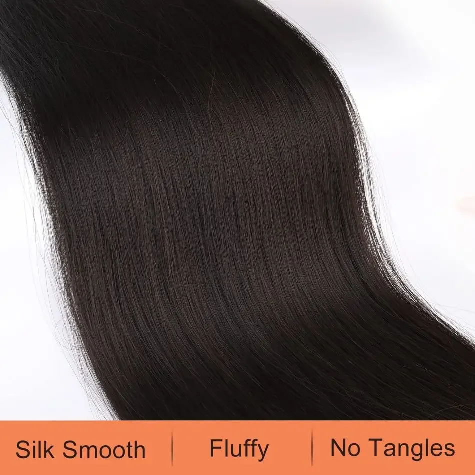 Drawstring Ponytail Straight Remy Human Hair Brazilian Hair Ponytail With Clips 1 Piece Natural Black 16-26 Inch Women Hairpiece_voghion.com