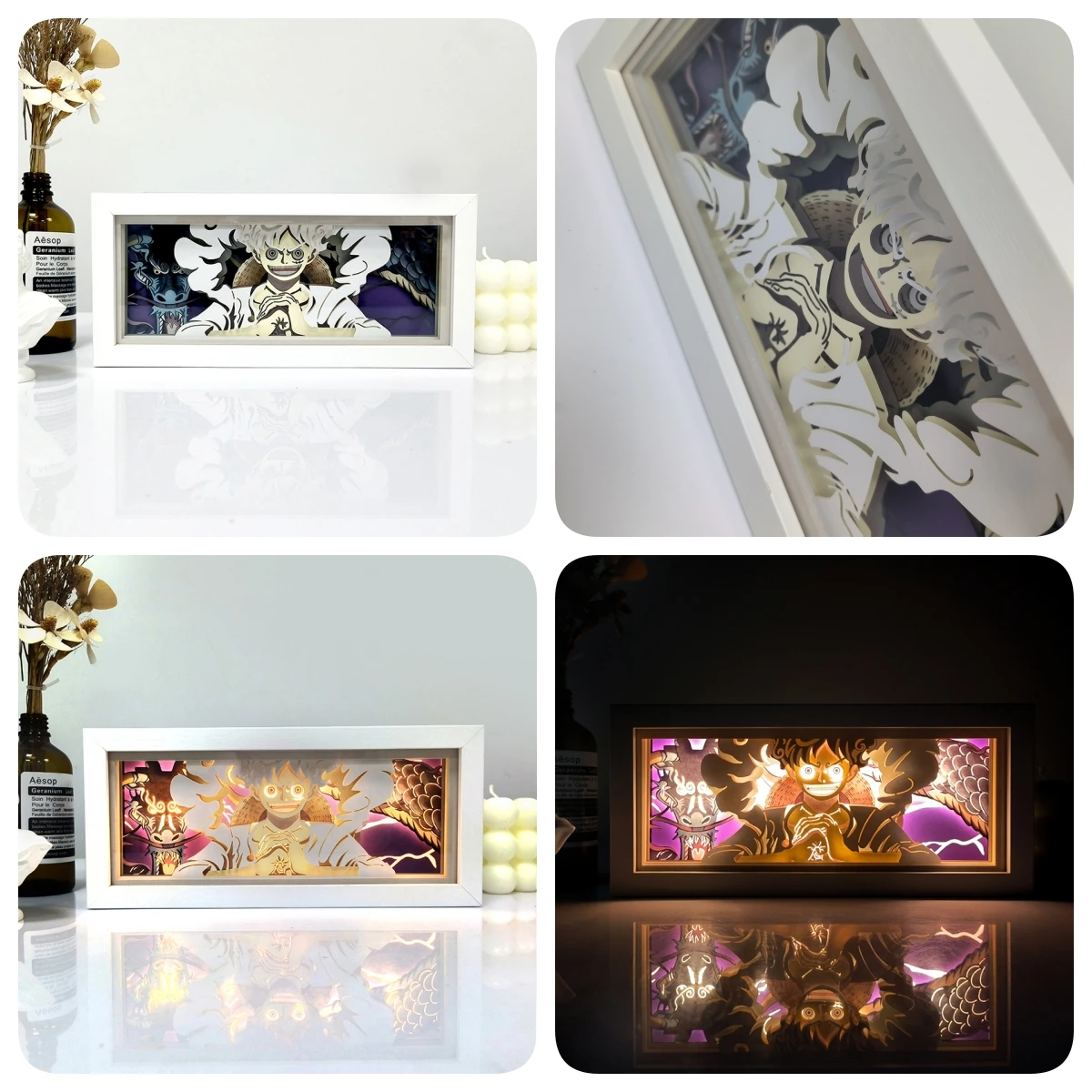69 Designs RGB Framed 3D Paper Cut Carving Lamp Cartoon Character Uzumaki Anime Figure Paper LED Light Box Night Light