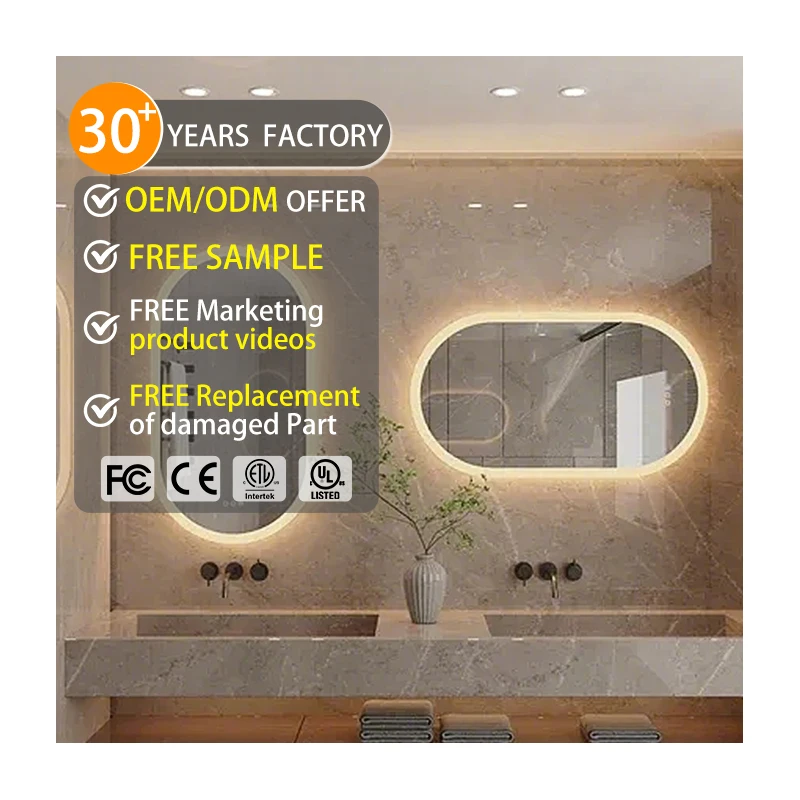 Smart Touch Led Bathroom Mirror Wall Hanging Oval Anti-fog Bedroom Mirror with Blue Tooth for Home or Hotel