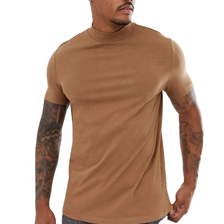 Source Wholesale labels Plain Pima Cotton T Shirts Custom Printing Logo Men Heavyweight Mock Neck Shirt on m.alibaba.com