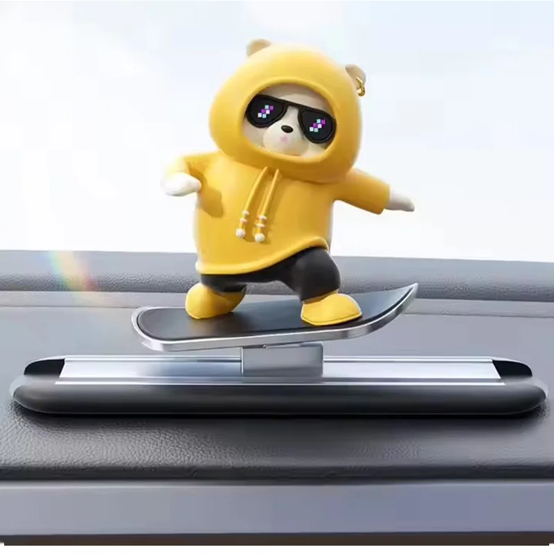 Car Dashboard Skateboard Ornament Cute Bear Figurine Plastic Fashionable Interior Accessories