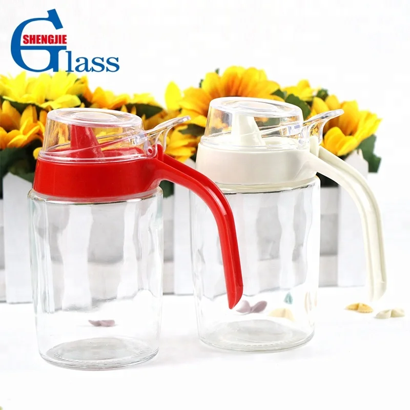 Glass Food Storage Containers Condiment Glass Soy Sauce Dispenser With Handle Lid Wholesale