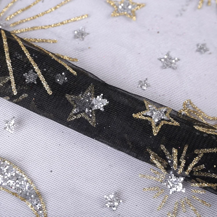 Блестящий дизайн Moon Stars Unicorn Печатный тюль сетчатая ткань для рождественского платья/юбки