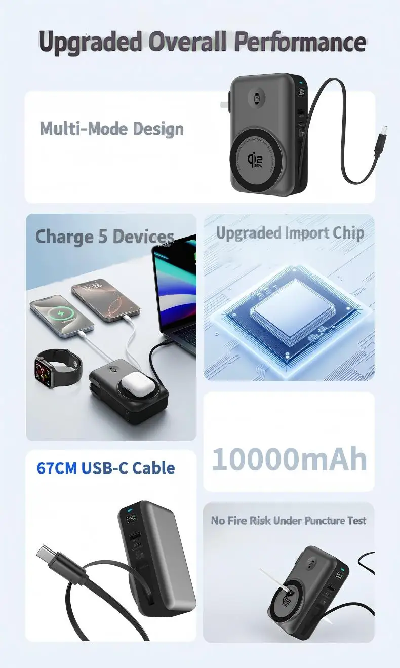 Built-in Retractable 67cm Type-C Fast Charging Cable