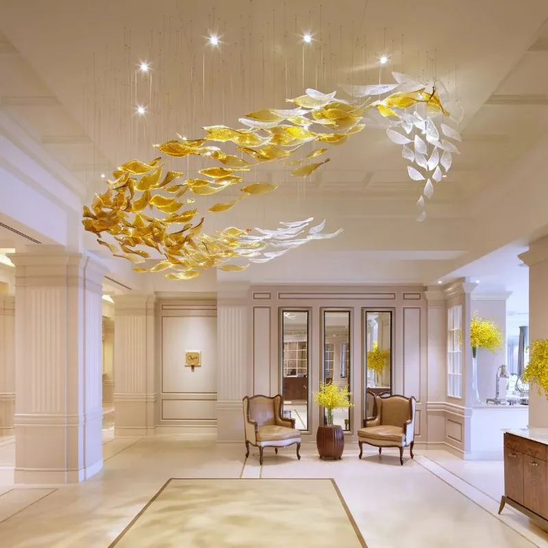 Customized Project Luxury Hall Banquet Custom Large Led Art Glass Fish Shape Chandelier