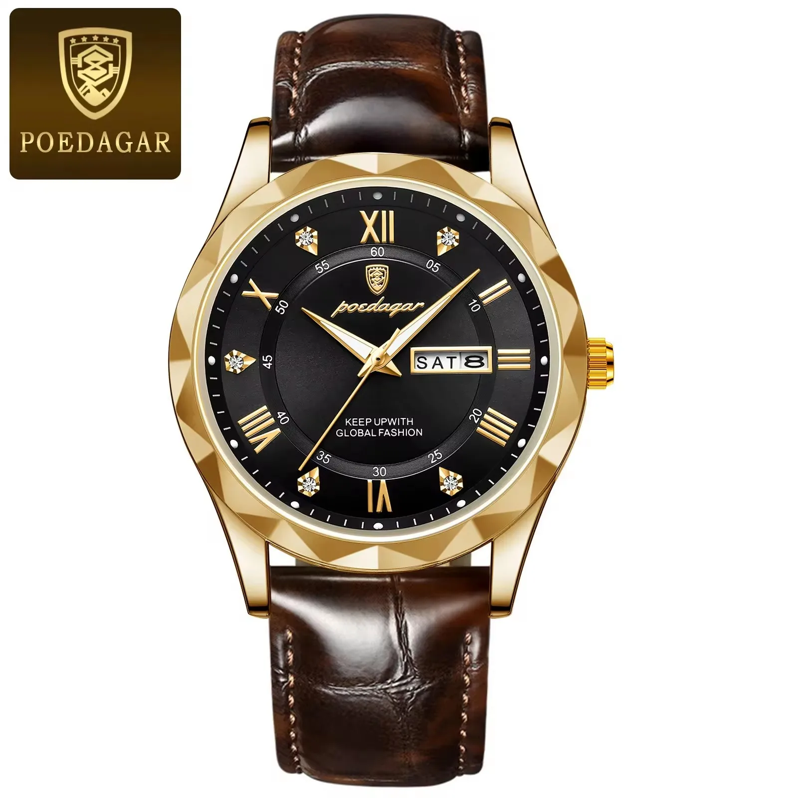 New Poedagar 615 Men's Watches Fashion Trend Quartz Wristwatch Date Week Montre Homme Or aperçu 12