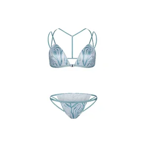 Customized Logo Lace High-Rise 3/4 Cup Wire-Free Triangle Cup Bra and Panties Sets Sexy Women Underwear Set