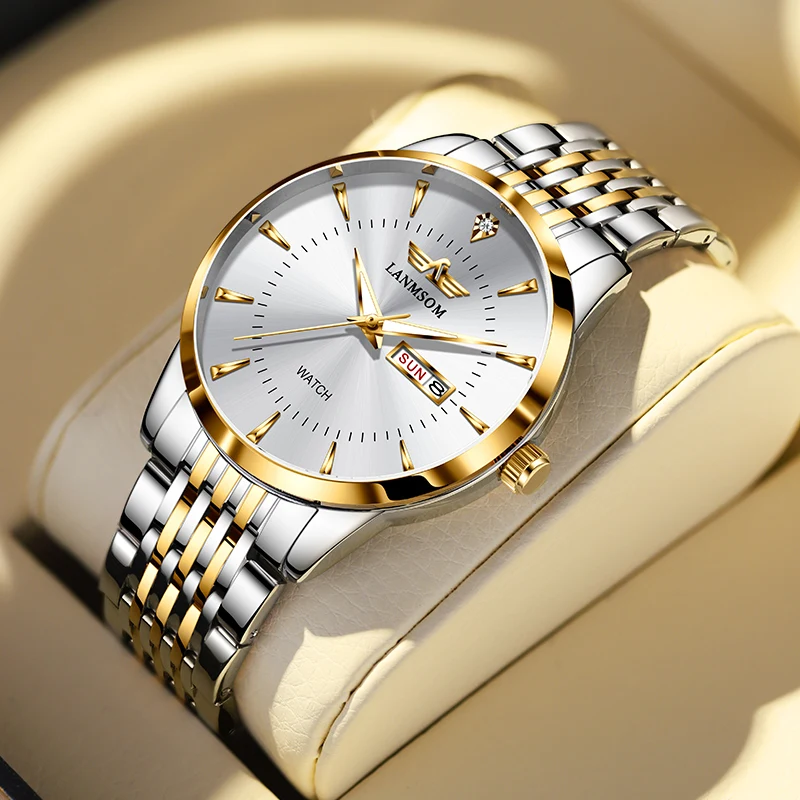 OLEVS Orologio Uomo Oro Argento Inossidabile Business Lusso Orologio Acciaio Uomo Cronografo Moda Blu Data Orologi Uomo Impermeabile Luminoso Eleganza Orologio da Polso Analogico al Quarzo da Uomo