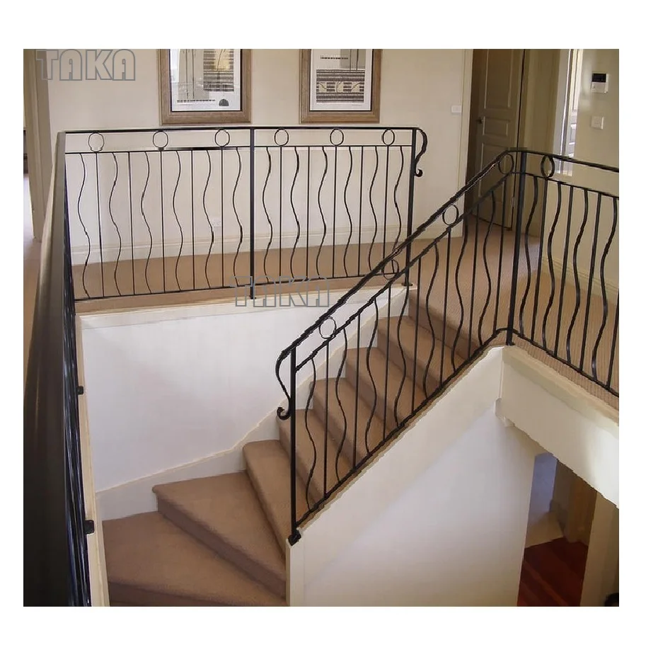 U-образная деревянная лестница из нержавеющей стали с коваными железными перилами балясинами обувь изогнутая
