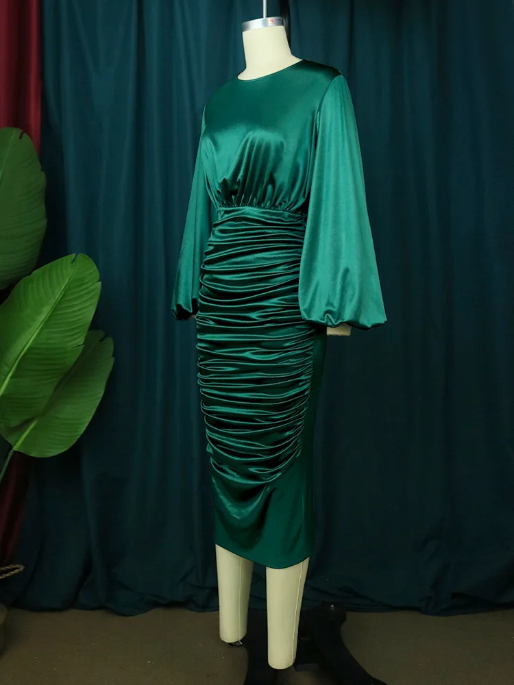 green silk dress outfit Leela Hostess Kaftan