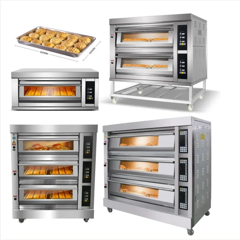 Horno industrial guangzhou commercial cake pizza bread making 2 3 deck 6 9 tray electric gas bakery baking ovens for sale baking