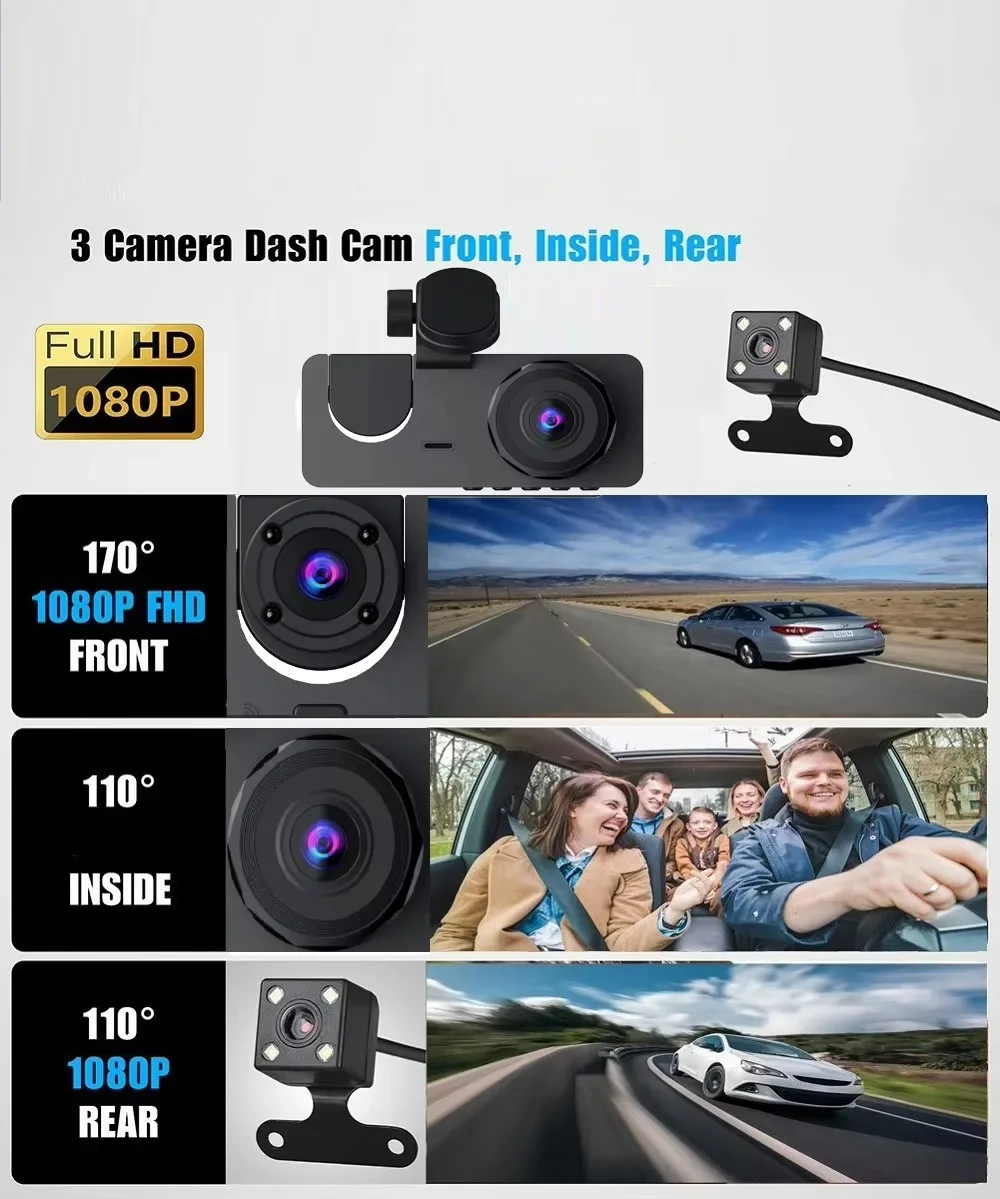 New Car Dvr 1080P 3 Len Camera Mirror Car Vehicle Security Camera Hidden Dash Cam Wifi Night Vision Traffic Recorder Black Box
