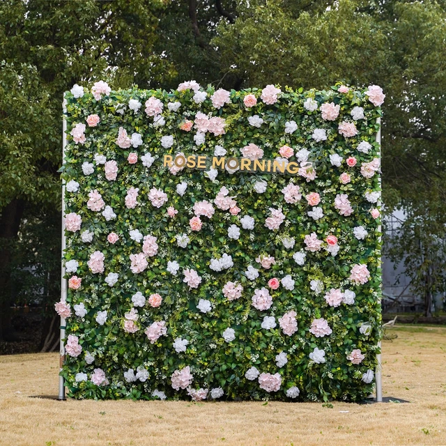 roll up wedding event decoration flower wall backdrop 8ftx8ft pink and green flower wall