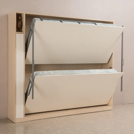 Modern Folding Murphy Bunk Bed with Pull-Down Trundle Space-Saving Wall Bed Design Single Saving Wood Panel Style