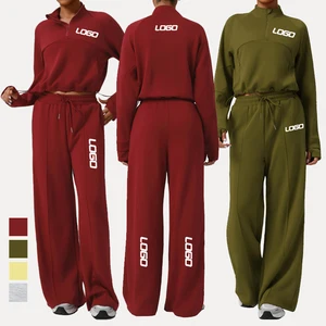 New Sports Pants Sweater Suit Women's Tracksuits High Waist Casual Wide Leg Pants Autumn Winter Yoga Workout Warm Suit