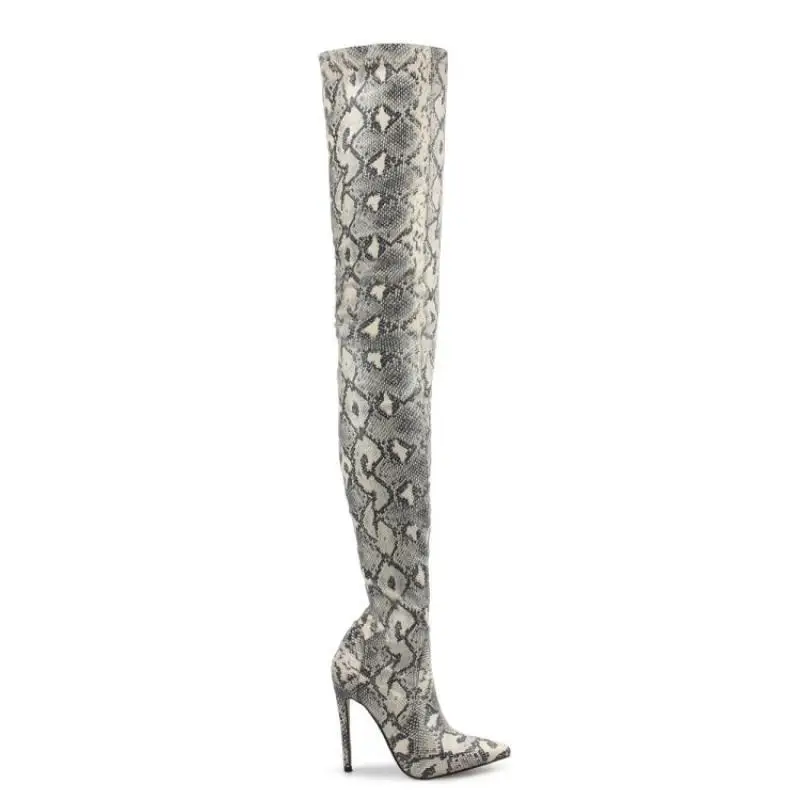 Ladies Large Size Sexy Women Snake Skin With Heel Over The Knee Thigh High Boots - Image 4