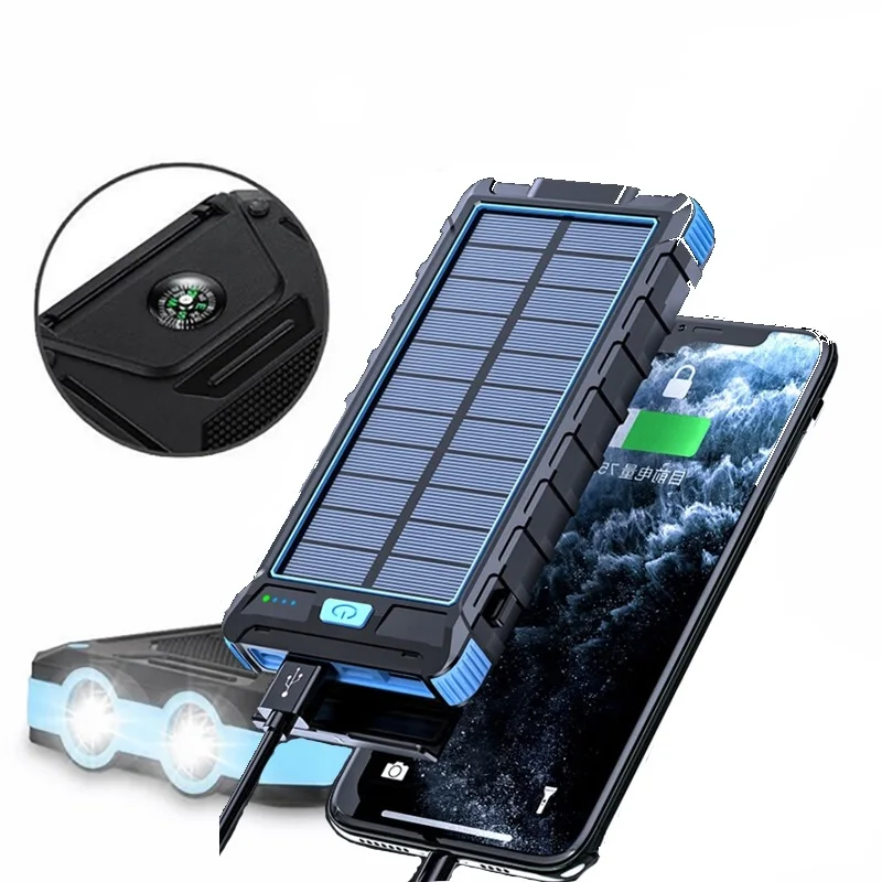 Latest Private Mould Outdoor 10000mAh Solar Power Bank LED Light Mobile Phone Charger Waterproof Portable Solar Power Bank