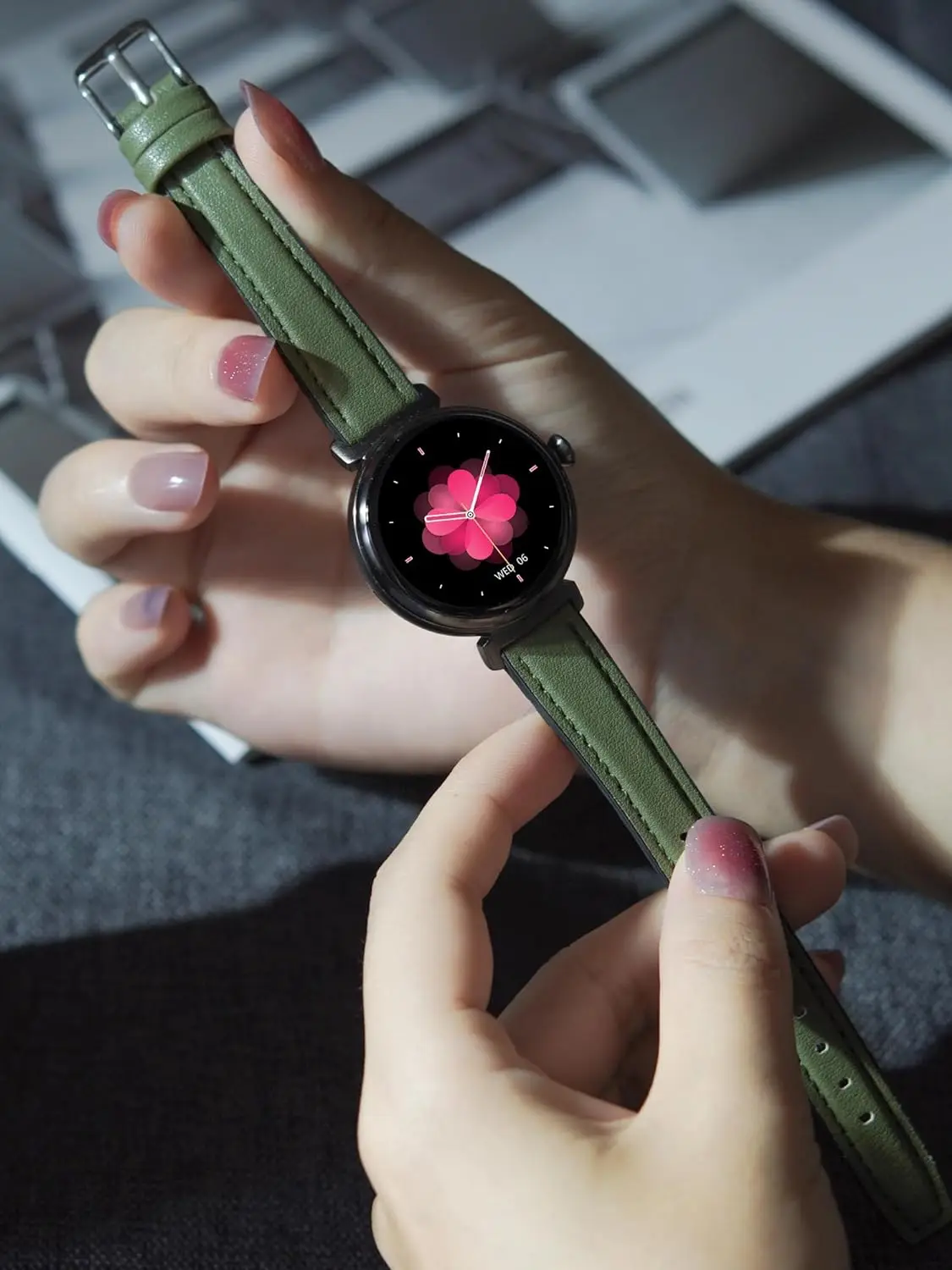 DM70 Minimalist Fashion Smart Watch for Women(Answer/Make Calls), World Smallest 1.04" Round AMOLED Screen Smartwatch for Ladies