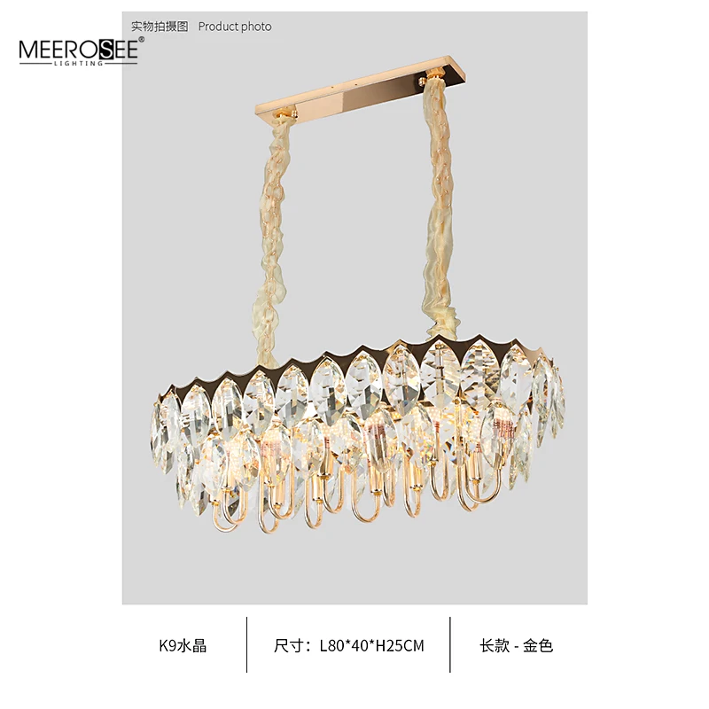 MEEROSEE K9 Crystal Leaf Pendant Light Modern Chandeliers Sitting Room Lighting Hanging Lights for Living Room MD86800