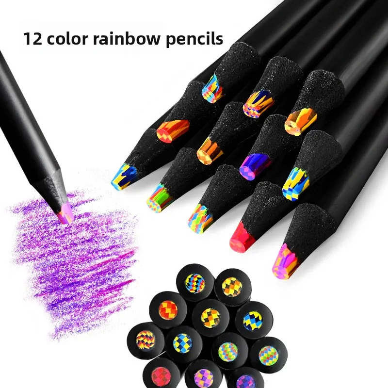 Cross-border 12 One Stroke Multi-color Core Non-soluble Wood Color Pencil School Children Student_voghion.com