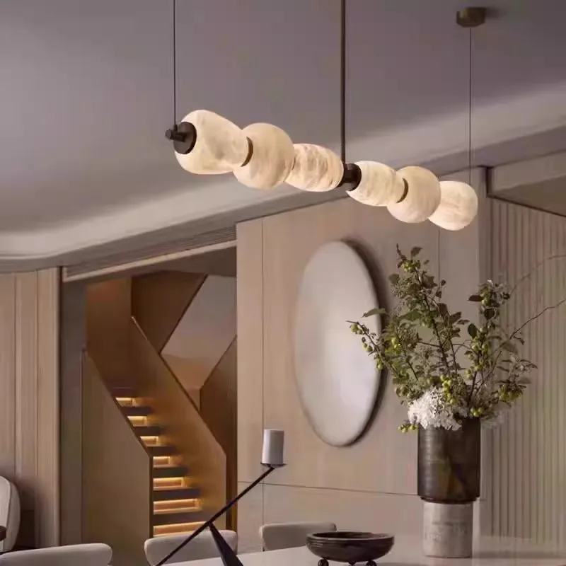 Copper and Spanish Alabaster Marble Chandelier Modern and Minimalist Long Strip Dining Room Bar High-end Front Desk Chandelier