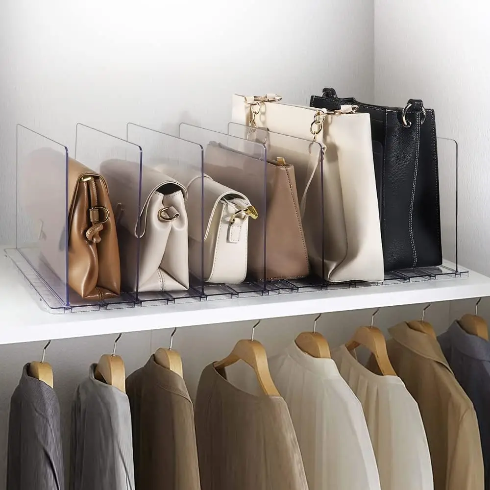 Clear Plastic Shelf Dividers – Adjustable Organizers For Purses, Handbags, Books & More | Keeps Closets, Shelves & Cabinets Neat
