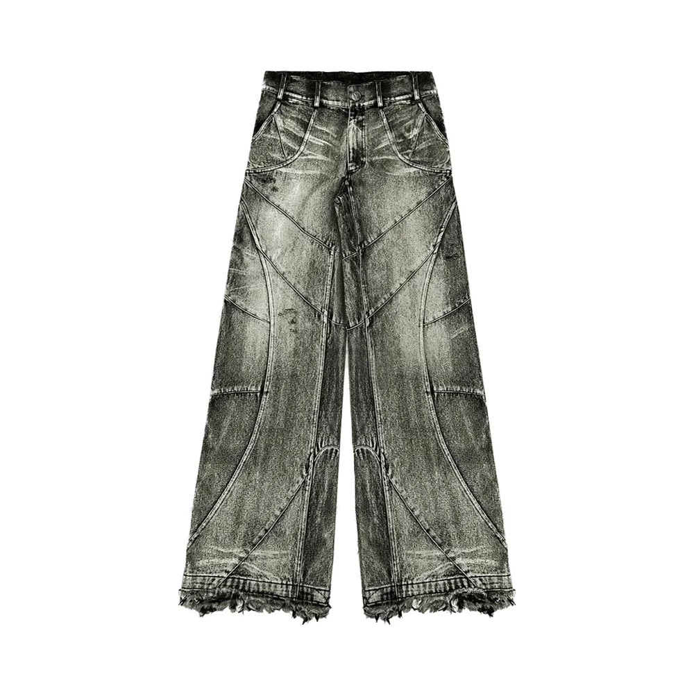 Custom Y2K Black Washed Distressed Baggy Jeans for Men | Gothic 
