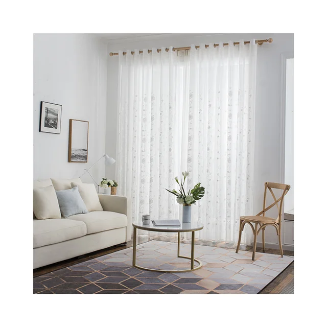 Hot Cheap price living room flower embroidery sheer curtain with lace