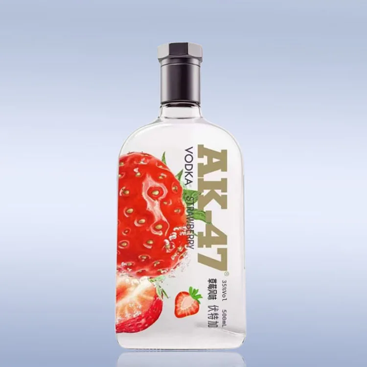 Flat Shape 700ml AK 47 Vodka Glass Bottle with Silver Caps