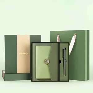 Custom PU Leather Hardcover Diary Loose-Leaf Binder Journal Business Notebook Gift Set With Pen