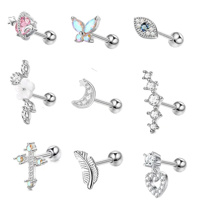 stainless steel piercing earrings flower cartilage helix piercing fashion jewelry earrings wholesale face piercing jewelry