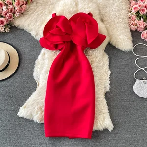 Wholesale 2026 Summer French Celebrity Dress Slim Light Luxury Banquet Ruffle One-shoulder Shoulder Bag Buttock Dress