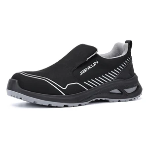 JIANKUN Low Cut Safety Shoes Suede Leather Easy on and Off Steel Toe Anti-puncture Slip Resistant SB P Durable Outsole