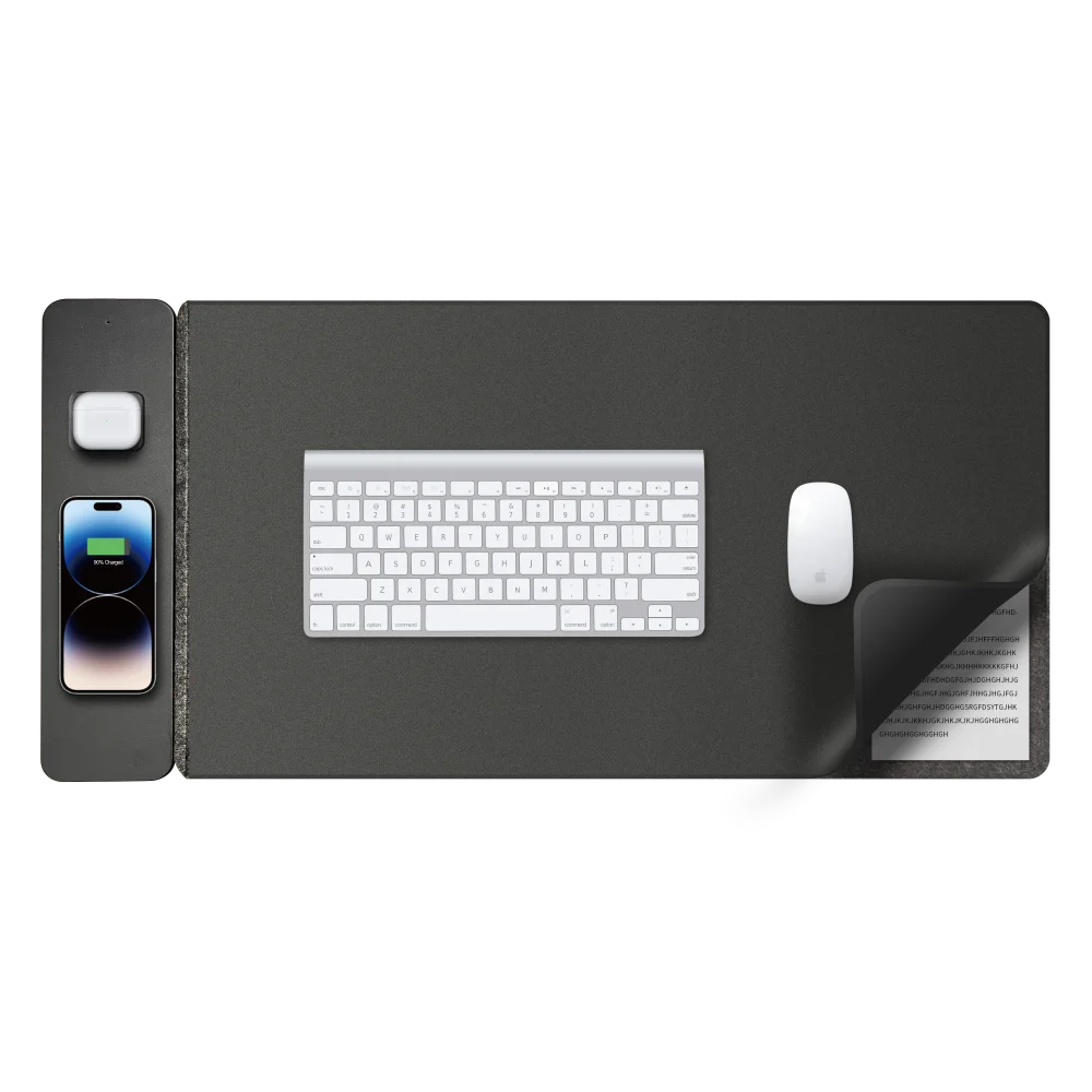 Strong Magnetic 4 in 1  Wireless Charging Desk Mat  Vagan Leather Wireless Desktop 15W Charging Pad  for Phone Earbuds Mousepad